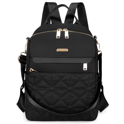 Suweir Rucksack Damen Klein Elegant Cityrucksack 2 in 1 Damenrucksack Anti Diebstahl Schultertasche Nylon Rucksacktasche Kleiner Handtasche Tagesrucksack für Reise Arbeit Schule (Schwarz) von Suweir
