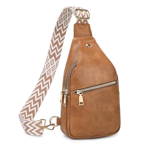 Suweir Sling Bag Damen Brusttasche Klein Umhängetasche PU Leder Crossbody Bag Frauen Bauchtasche Stylisch Schultertasche Sling Rucksack für Reisen, Radfahren, Wandern, Outdoorsport von Suweir