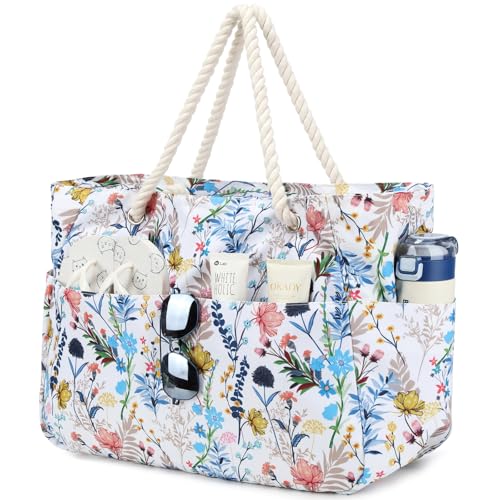 Suweir Strandtasche Groß Badetasche xxl Familie mit Reißverschluss Damen Beach Bag mit Nasstasche Wasserdicht Shopper Tote Bag Saunatasche Schwimmtasche für Strand Schwimmbad Therme Reisen von Suweir