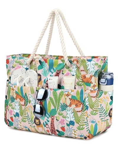 Suweir Strandtasche Groß Badetasche xxl Familie mit Reißverschluss und Nasstasche Damen Beach Bag Wasserdicht Shopper Tote Bag Weekender Saunatasche für Strand Pool Fitness Urlaub Wandern (Zoo) von Suweir