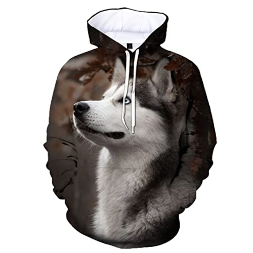 3D-bedruckter Kapuzenpullover mit sibirischem Husky-Druck, für Herren und Damen, lässige Hoodies, auburn, XL von Suwequest