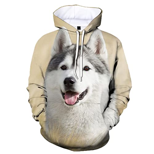 3D-bedruckter Kapuzenpullover mit sibirischem Husky-Druck, für Herren und Damen, lässige Hoodies, beige, XL von Suwequest