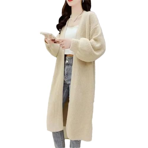 Damen Vintage Dicker V-Ausschnitt Kaschmir Cardigans Outerwear Herbst und Winter Casual Lange Strickpullover Mantel, cremeweiß, L von Suwequest