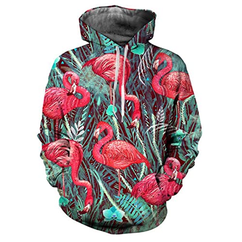 Flamingo 3D Druck Hoodie Herren Damen Casual Langarm Kapuzenpullover Sport Pullover, 3, XL von Suwequest