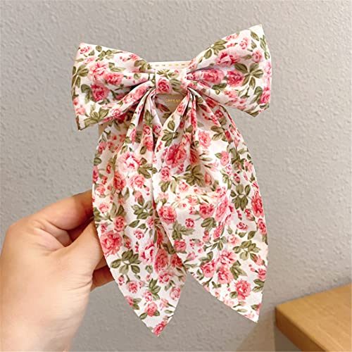 Haarspange für Damen, Blumenmuster, groß, Chiffon, Schleife, Prinzessinnen-Haarschmuck, Pferdeschwanz-Clip, 41 Rosa von Suwequest