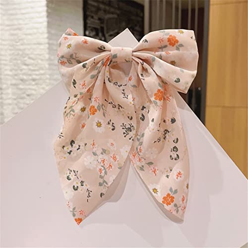 Haarspange für Damen, Blumenmuster, groß, Chiffon, Schleife, Prinzessinnen-Haarschmuck, Pferdeschwanz-Clip, 46 Rosa von Suwequest