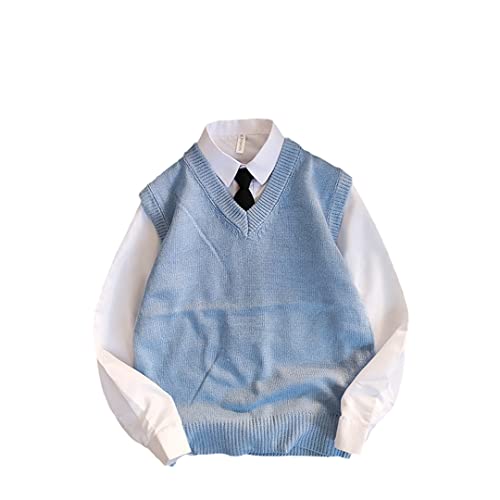 Herren Pullover Weste Solide Herbst V-Ausschnitt Strickpullover Ärmellos Männlich Lose, Blaue Weste, Medium von Suwequest