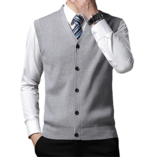 Herren V-Ausschnitt Wolle Strick Ärmellos Cardigan Pullover Weste, grau, X-Large von Suwequest