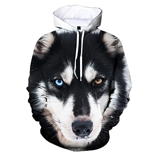 Husky 3D Druck Herren Damen Hoodie Casual Sweatshirt Lustig Pullover, 1, XL von Suwequest