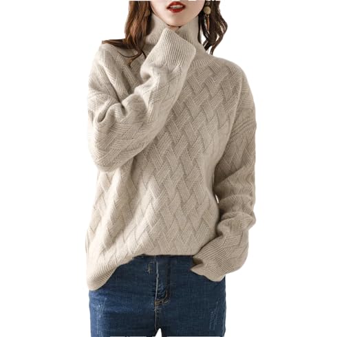 Kaschmir Pullover Frauen Rollkragenpullover Einfarbig Gestrickte Rollkragenpullover Lose Pullover, Helles Khaki9, M von Suwequest