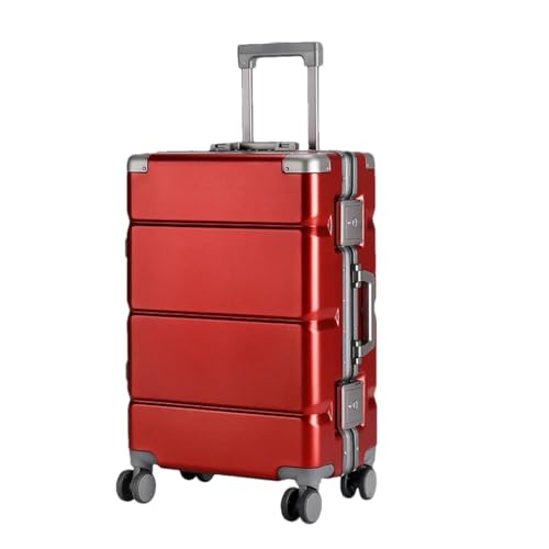 Koffer mit breitem Griff, Reisekoffer für Herren, Handgepäck, Damen, PC, Aluminiumrahmen, Trolley-Koffer, rot, 66 cm von Suwequest