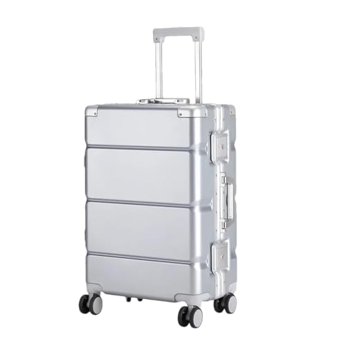 Koffer mit breitem Griff, Reisekoffer für Herren, Handgepäck, Damen, PC, Aluminiumrahmen, Trolley-Koffer, silber, 51 cm von Suwequest