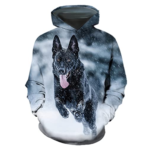 Lässiger Deutscher Schäferhund Tier Hund 3D Druck Herren Rundhals Hoodie Tops T-Shirt Paar Hoodie, weiß, Medium von Suwequest