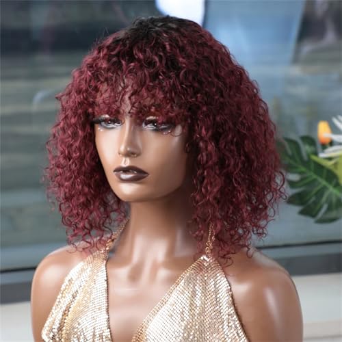 Lockige kurze Bob-Echthaar-Perücke mit Pony, Brasilien, kurze Perücken für Damen, Highlight, blond, Echthaar-Perücke, TT1B-99J, 35,6 cm von Suwequest