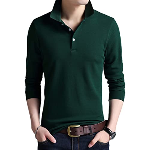 Männer Polo -Hemd Feste Farbe Slim Fit Männer Langarm mercerisierte Baumwolle Casual Polos Shirt Herren Green M von Suwequest