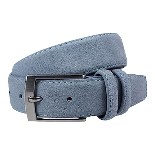 Modischer Herren-Gürtel aus echtem Leder, Wildleder, Rindsleder, luxuriös, gebürstetes Metall, Dornschließe, Hellblau, 33 EU Modischer Herren-Gürtel aus echtem Leder, Wildleder, Rindsleder, luxuriös, gebürstetes Metall, Dornschließe, Hellblau, 33 EU von Suwequest