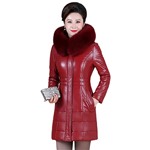 Mutter Ledermantel Winter Frauen Split Schaffell Jacke verdicken warmen Kunstpelzkragen mit Kapuze Oberbekleidung Mantel Red XXXL (Bust 100cm) von Suwequest