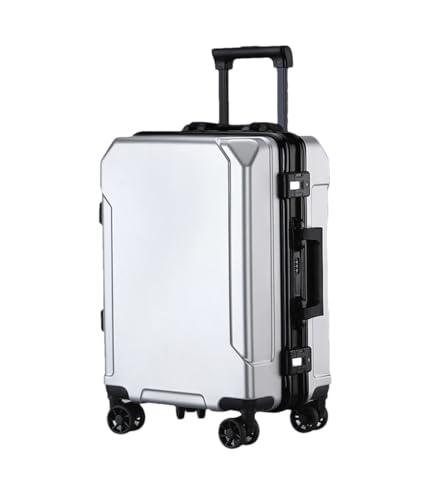 Reisegepäck, modischer Koffer, Aluminiumrahmen, Trolley-Koffer für Damen und Herren, Silber (schwarzer Rand), 66 cm von Suwequest