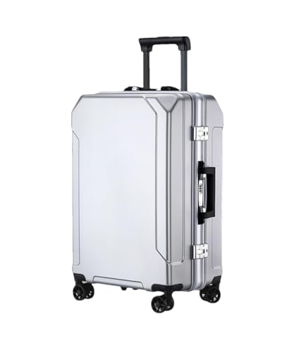 Reisegepäck, modischer Koffer, Aluminiumrahmen, Trolley-Koffer für Damen und Herren, Silber (weißer Rand), 51 cm von Suwequest