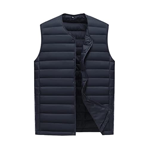 Suwequest Frühling Herbst Herren Weste Ultraleichte Baumwollweste Männer Ohne Kragen Ärmellose Warme Männliche Dünne Kleidung Navy Blue M von Suwequest
