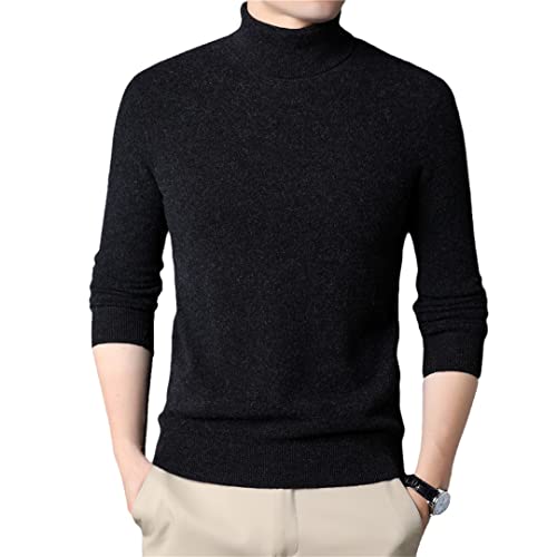 Suwequest Herbst Winter Dicker Warmer Rollkragenpullover Top Wollpullover Herren Kaschmir Strickwaren Jersey Black Grey XL von Suwequest