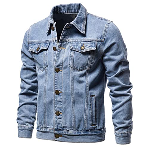 Suwequest Herren Hellblaue Jeansjacken Slim Casual Denim Mäntel Männliche Baumwolle Dicker Winter Jeansjacken Warme Mäntel Blue Thin 4XL 79-85 kg von Suwequest