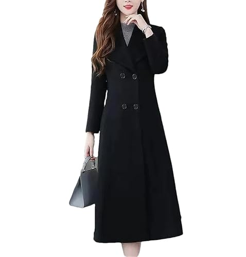 Suwequest Modischer Damen-Überkniemantel, verdickter Umlegekragen, Wollmantel, lang, schmale Jacke, Schwarz , 38 von Suwequest