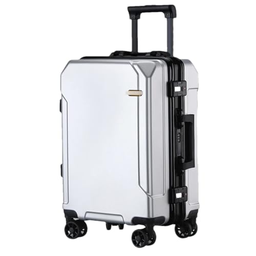 Suwequest Reisegepäck, modisch, 50,8 cm, 61 cm, Aluminiumrahmen, Trolley-Koffer für Damen und Herren, Kabinenkoffer, silberfarben (schwarzer Rand), 55,9 cm von Suwequest