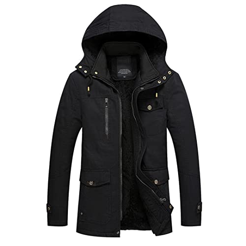 Suwequest Winterjacke Für Herren Dicke Arbeitskleidung Mittlerer Und Langer Mantel In Übergröße Mit Kapuze Baumwolle Freizeitjacke Herren Black 5XL von Suwequest