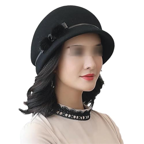 Suwequest Wolle Filz Hut Frauen Herbst Winter Kirche Cloche Hüte Bankett Pelz Fedora, Schwarz , Einheitsgröße von Suwequest