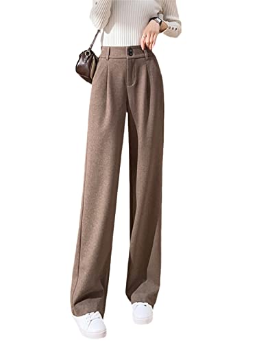 Suwequest Wollhose Mit Weitem Bein Damen Herbst Winter Elastische Hose Mit Hoher Taille Damen Dicke Slim Fit Gerade Hose Coffee S von Suwequest