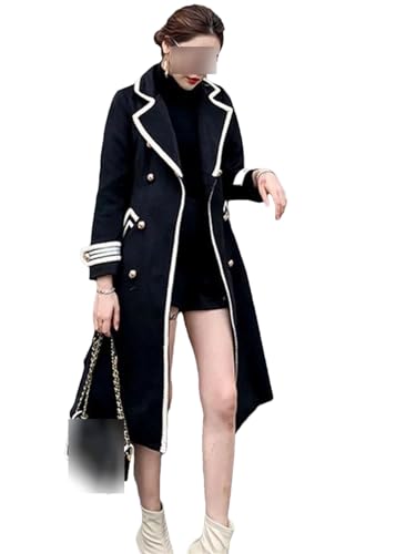 Suwequest Zweireihiger Wintermantel für Damen, dick, warm, schmal, Wollmischung, Schwarz , 38 Suwequest Zweireihiger Wintermantel für Damen, dick, warm, schmal, Wollmischung, Schwarz , 38 von Suwequest