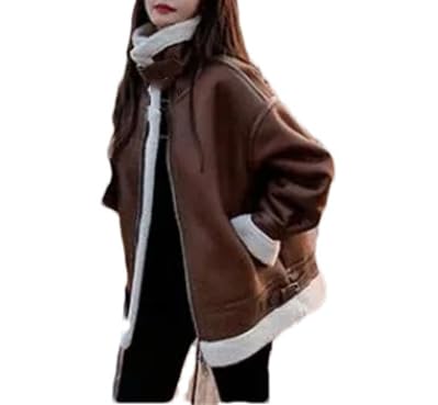 Wintermantel Weibliche Motorrad Anzug Kurze Lose Freizeit Plüsch Baumwolle Gepolsterte Jacke Mantel, C001, 38 von Suwequest