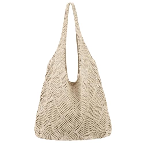 Strandtasche Frauen Mesh Häkeltasche Ästhetische Häkelbeutel Strandhöhle Sommerbeutel Strandbeutel Netzhäutbeutel für Reisebotten 14,6x13 Zoll Licht Khaki von Suxdlan