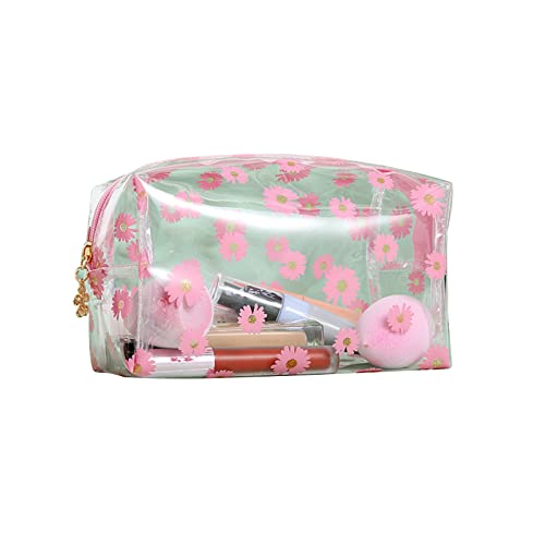 Make up Tasche Klare, transparente Gänseblümchen Blumen Kosmetiktaschen mit Reißverschluss Reise Waschtaschen Kulturbeutel Organizer Reisezubehör Klares Federmäppchen für Frauen Mädchen Jungen (rosa) von Suxgumoe