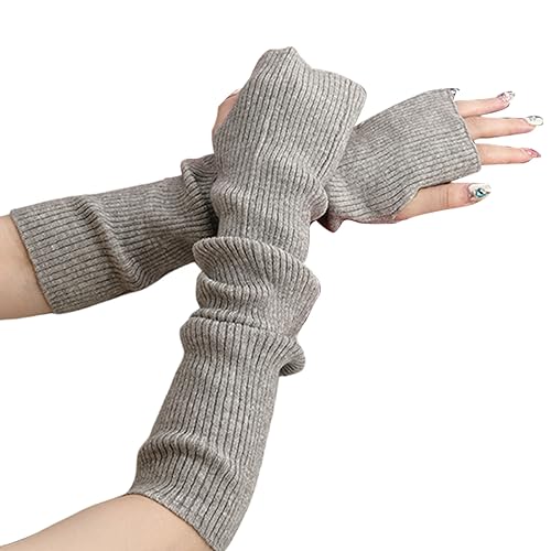 Suxgumoe Damen Winter Armstulpen, Damen Winter Stricken Handschuhe mit Armstulpen, Lange Fingerlose Pulswärmer Damen Handwärmer Stulpen (Hellgrau) von Suxgumoe