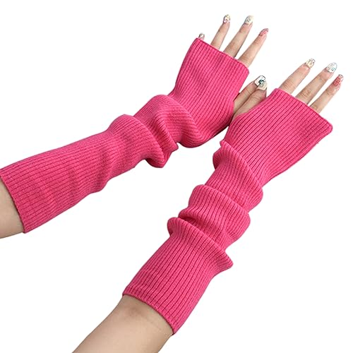 Suxgumoe Damen Winter Armstulpen und Stricken Handschuhe, Lange Fingerlose Pulswärmer Handwärmer Stulpen (Rosa) von Suxgumoe