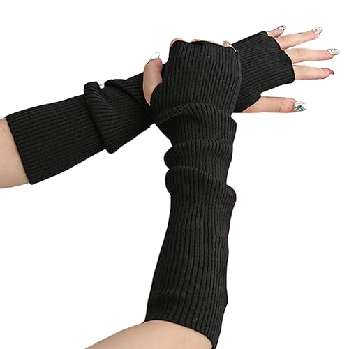 Suxgumoe Damen Winter Armstulpen, Damen Winter Stricken Handschuhe mit Armstulpen, Lange Fingerlose Pulswärmer Damen Handwärmer Stulpen (Schwarz) von Suxgumoe