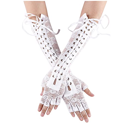 Suxgumoe Lange Spitzenhandschuhe, Frauen Blumenspitze Armstulpen Spitze Armstulpen Fingerlose Fahrhandschuhe für Hochzeitsfeier von Suxgumoe