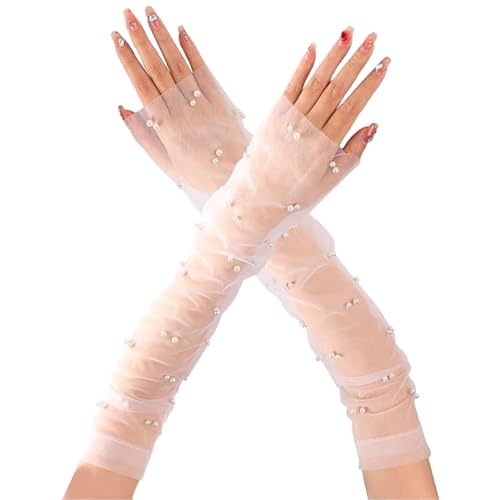 Suxgumoe Lange Spitzenhandschuhe, Frauen Blumenspitze Armstulpen Spitze Armstulpen Fingerlose Fahrhandschuhe für Hochzeitsfeier von Suxgumoe