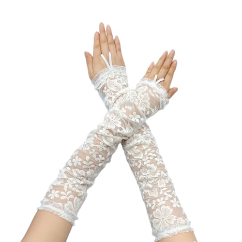 Suxgumoe Lange Spitzenhandschuhe, Frauen Blumenspitze Armstulpen Spitze Armstulpen Fingerlose Fahrhandschuhe für Hochzeitsfeier von Suxgumoe