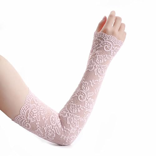 Suxgumoe Lange Spitzenhandschuhe, Frauen Blumenspitze Armstulpen Spitze Armstulpen Fingerlose Fahrhandschuhe für Hochzeitsfeier (Rosa) von Suxgumoe