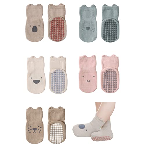 Suxgumoe Rutschfeste Socken für Baby, 5 Paar Mädchen Jungs Anti Rutsch Kinder Rutschfeste Socken Sportsocken Stoppersocken für Babies Toddlers and Kids von Suxgumoe