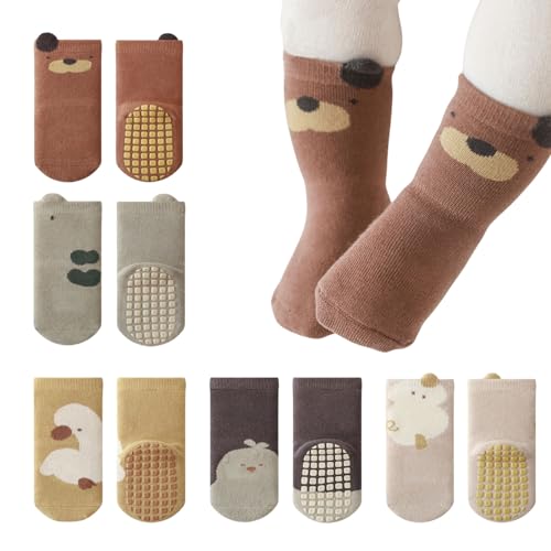 Suxgumoe Rutschfeste Socken für Baby, 5 Paar Mädchen Jungs Anti Rutsch Kinder Rutschfeste Socken Sportsocken Stoppersocken für Babies Toddlers and Kids von Suxgumoe