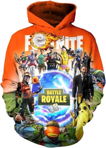 Battle Royale Spiel Pullover Jungen Hoodie Unisex 3D gedruckt Anime Sweatshirts Mädchen Pullover Langarm Kapuzenpullover (DE/NL/SE/PL, Numerisch, 150, Regular, orange) von Suyaluoi