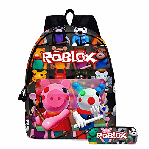 Roblox PIGGY Kinderrucksack Kinder Schultasche und Federmäppchen 2 Stück für Youtuber PS4 Gaming Jungen Mädchen (Stil 1) von Suyaluoi