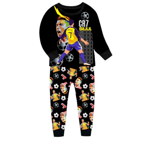 Suyaluoi Jungen Pyjamas Ronaldo No.7 Fans Baumwolle Homewear Pajama Set Langarm Casual Fußball Nachtwäsche Pjs Set (DE/NL/SE/PL, Alter, 7 Jahre, 8 Jahre, Regular, Schwarz) von Suyaluoi