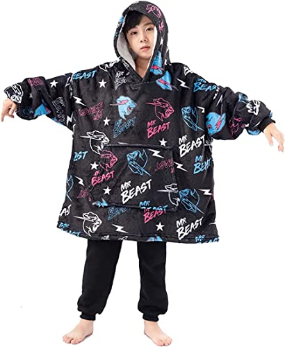 Suyaluoi Mr Beast Hoodie Jungen YouTube Wolle Pullover Decke Überdimensioniert Kapuze Kinder 3D Druckintensivierung Warme Kapuzenpullover von Suyaluoi