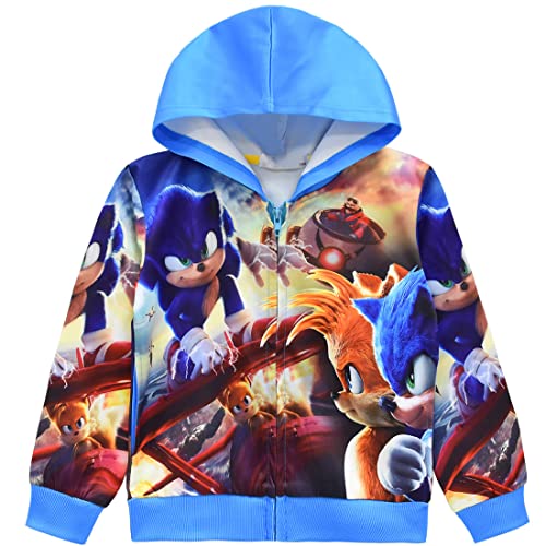 The Hedgehog 2 Kinder Spiel 3D Print Knuckles Zip Sweatshirt Baby Jungen Jacke Tasche Pullover Blau Kapuzenpullover 3-10 Jahre von Suyaluoi