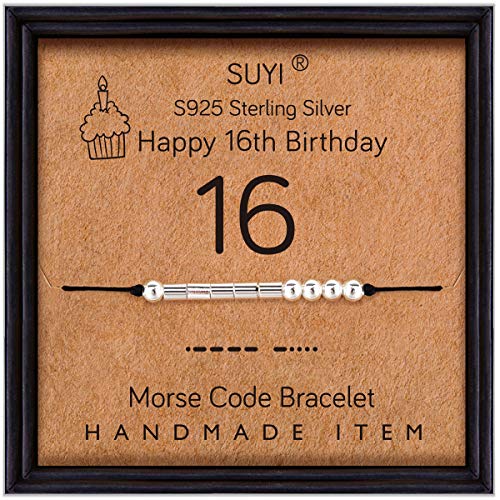 Suyi 16. Geburtstag Armband - Alles Gute Geschenke für Mädchen - Morsecode Sterling Silber Schmuck - 16 Jahre Alte Abschlussgeschenke für Sie von Suyi
